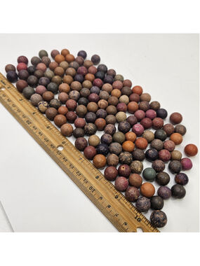 Antique Clay Marbles Lot Approx 140pcs Mixed Colors 14mm Vintage Hand Made